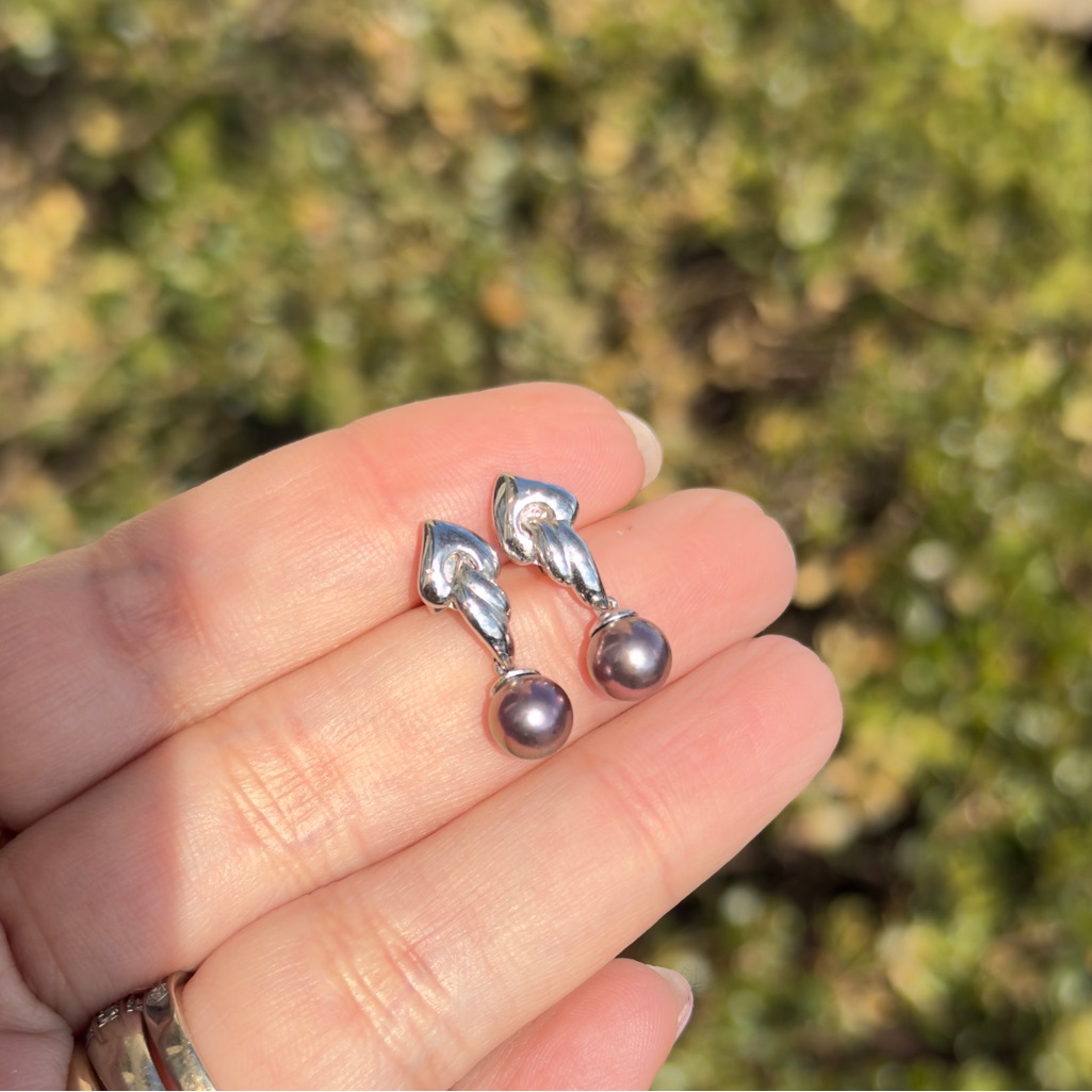 18k White Gold 750 Tahitian Real Pearl Earrings